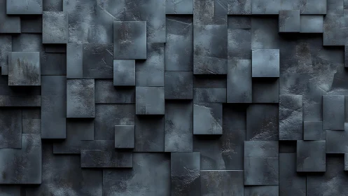 Modern industrial 3D metal cube wall with dark minimalist texture.