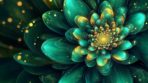 Teal and gold digital flower with layered glowing petals.