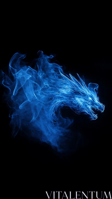 Blue spectral dragon silhouette formed from swirling smoke.