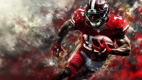 Dynamic American football runner rendered in explosive digital paint