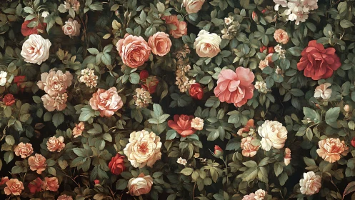 Garden's Secret Garden: Blooming Roses in Emerald Depths.