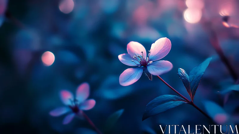 Bioluminescent Floral Composition with Selective Focus and Bokeh Rendering