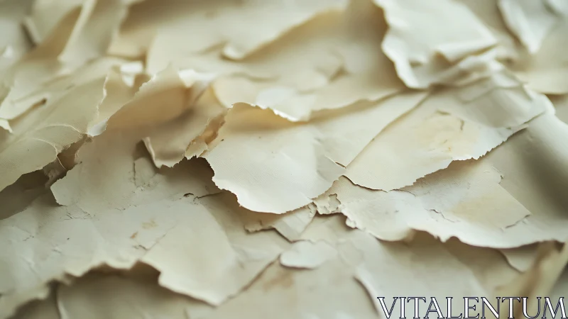 Macro view of layered peeling beige paint with torn texture