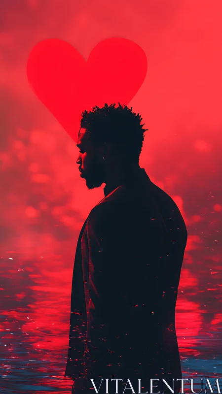 Silhouette Man Against Heart: Emotional Resonance.