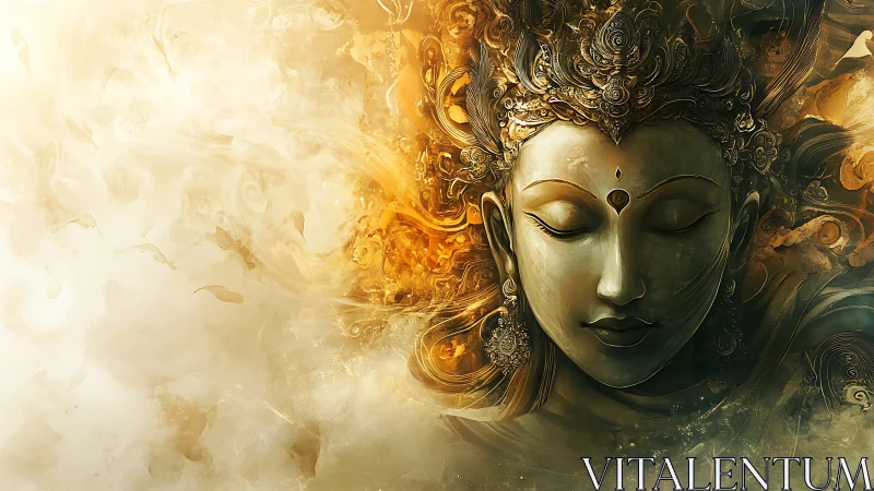 Radiant meditative deity rendered in swirling digital aureole.