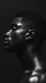 Monochrome male profile portrait in dramatic side light.