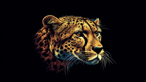 Nebula-lit cheetah profile blazing from midnight silence.