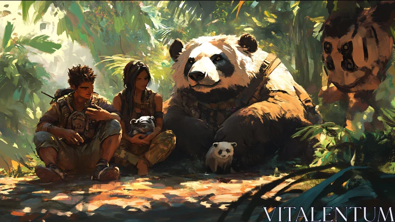 Jungle squad rests with armored pandas and tiny cub scouts.