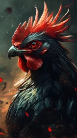 Crimson Cockatoo with Burning Plumage in Dramatic Light.