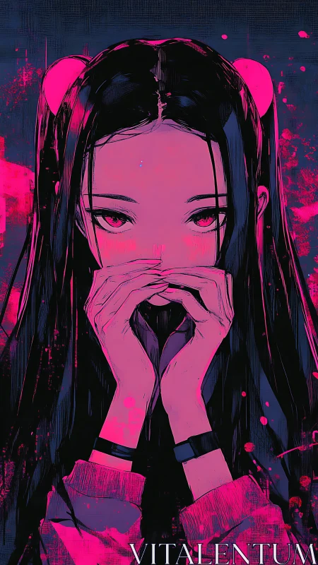 Stylized portrait shows girl with hands framing central void