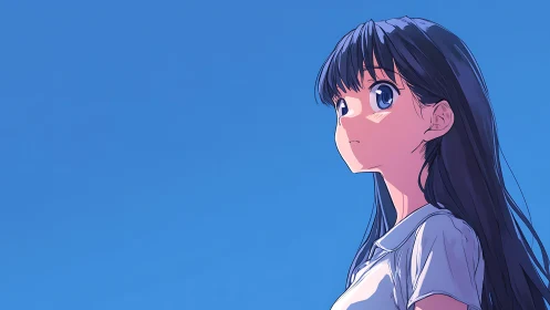 Anime girl in profile observes sky under strong rim lighting
