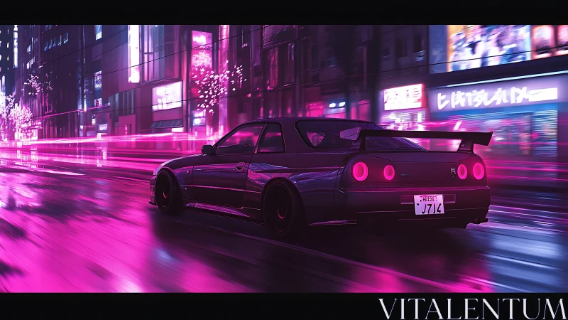 Neon-lit street racer glides through a vibrant night city