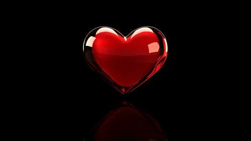Glossy Red Heart Shape on Black Background