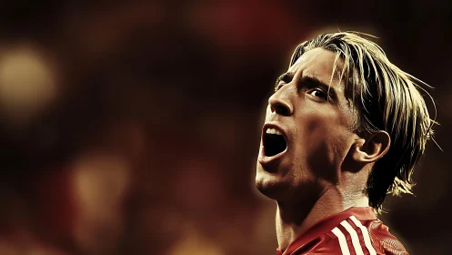 Dynamic football striker portrait with high-depth lighting detail.