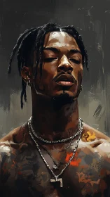 Calm portrait of a soulful man glowing in reflective light.