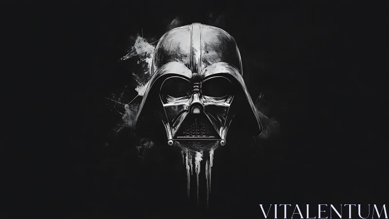 Dark chrome sci fi helmet rendered against black void