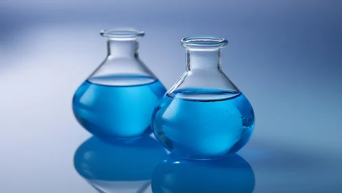 Twin blue potions quietly rehearse their reflections
