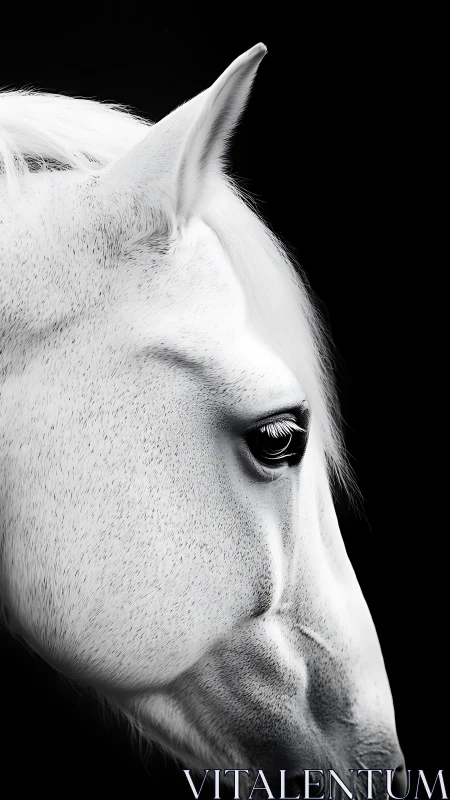 Profile view shows detailed white horse head on black