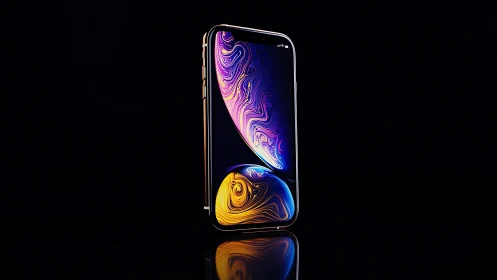 Edge-lit smartphone with AMOLED display against black void