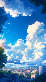 Urban skyline under expansive cumulus cloud formation.