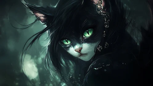 Enchanting Cat Girl with Luminous Green Eyes.