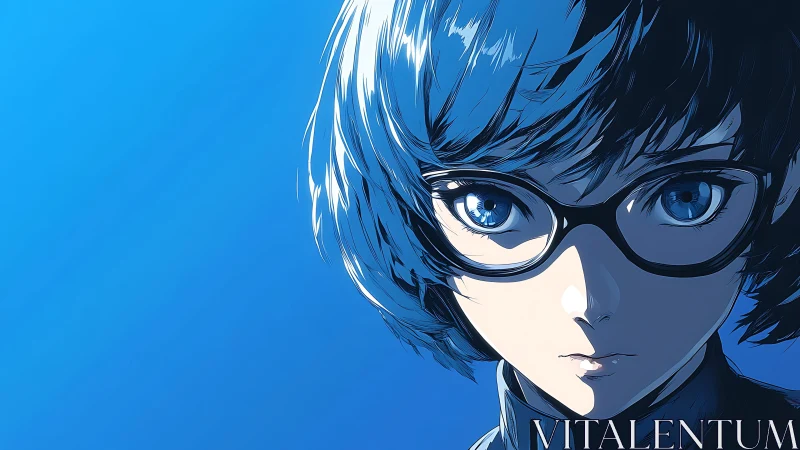 Blue-haired anime girl stares ahead with intense resolve.