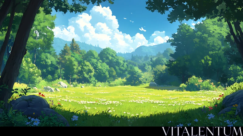 Sunlit meadow opens like a quiet symphony between trees