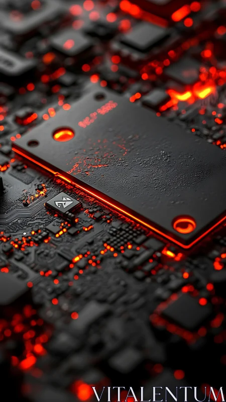 Macro view isolates illuminated PCB with active heat spreader