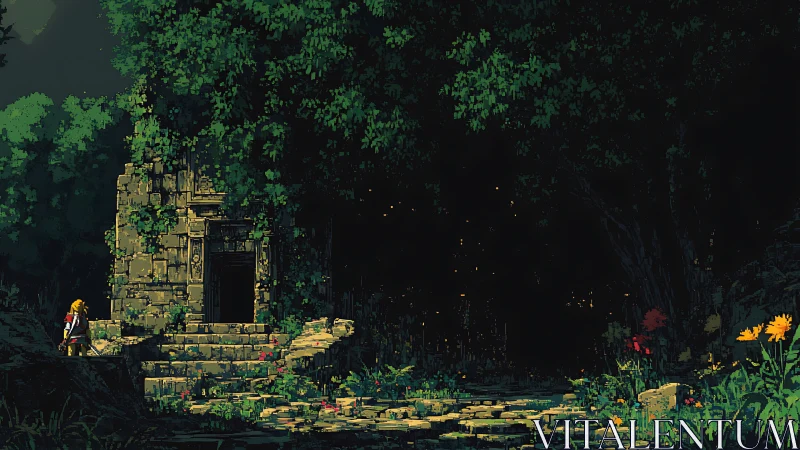 Quiet forest ruins welcoming a lone curious traveler.