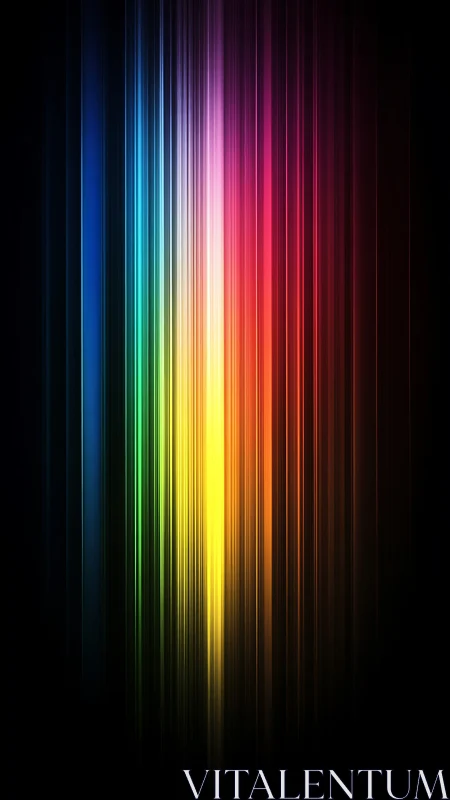 Prismatic light beams form vertical neon spectrum on black