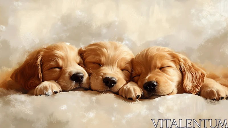 Three golden dreamers snooze in perfect, cloud-soft harmony