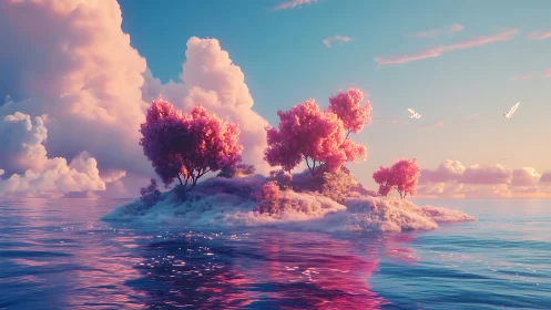 Magenta Arbors Float on Lavender Seas.