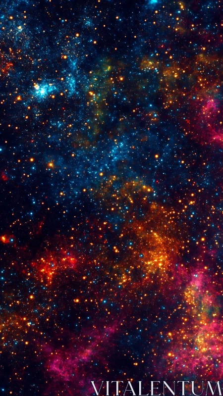 Dense multicolored star field with nebular gas clouds.