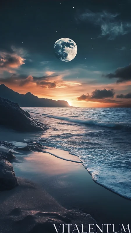 Lunar-illuminated seascape unites sunset chroma and tidal motion