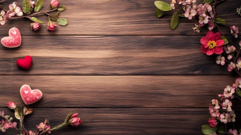 Valentine's Day Flat Lay with Flowers and Heart Decorations