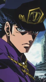 Sharp cel-shaded anime portrait with strong rim lighting and chains