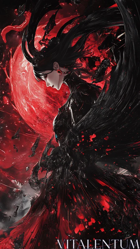 Blood-moon crowned sorceress wrapped in shattering starlight.