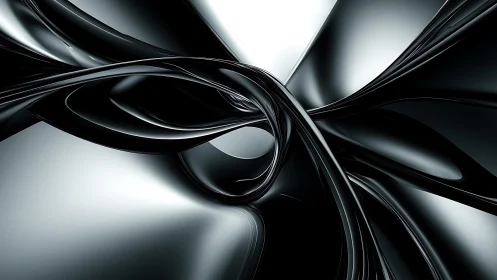 Futuristic abstract metallic swirl in high-gloss 3D style.