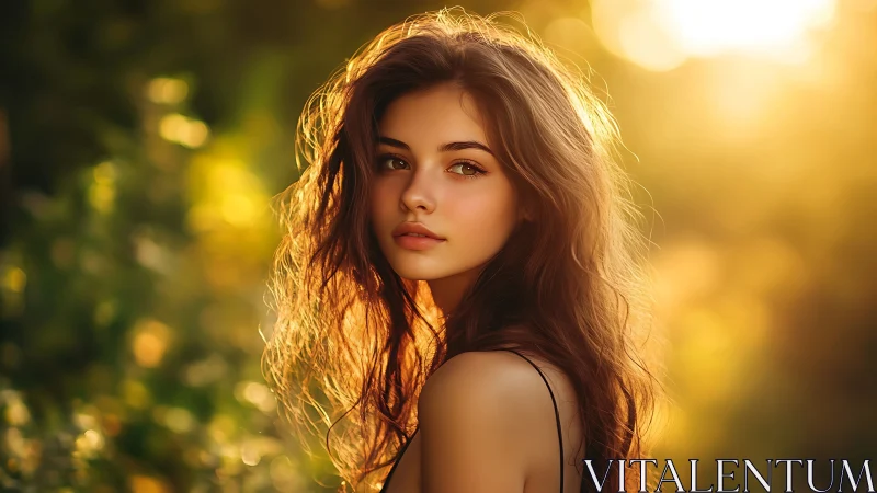 Young woman in golden sunset light outdoors portrait.