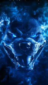 Blue spectral wolf head rendered as glowing digital portrait