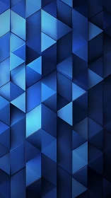 3D blue geometric triangles form modern abstract wall.