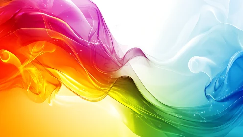 Colorful ribbon waves drifting through glowing light.