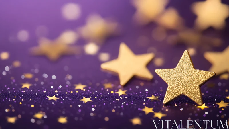 Sparkling golden stars resting on a dreamy purple glow.