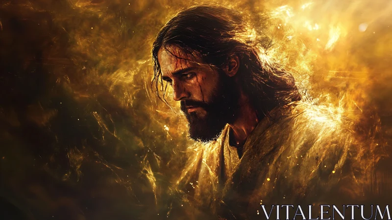 Bearded man with long hair stands in glowing golden light