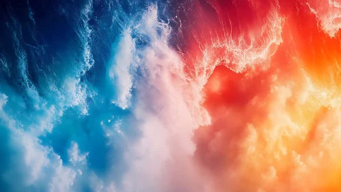 Storm of color where cool ocean blues meet warm firelight.