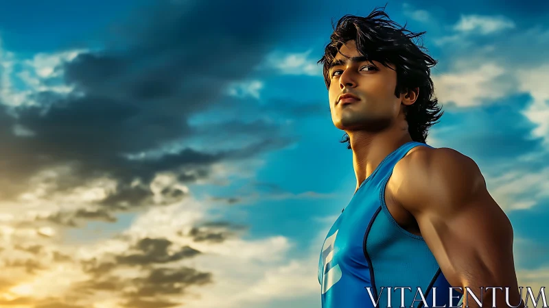 Sunlit athlete gazes toward a hopeful, wide open horizon