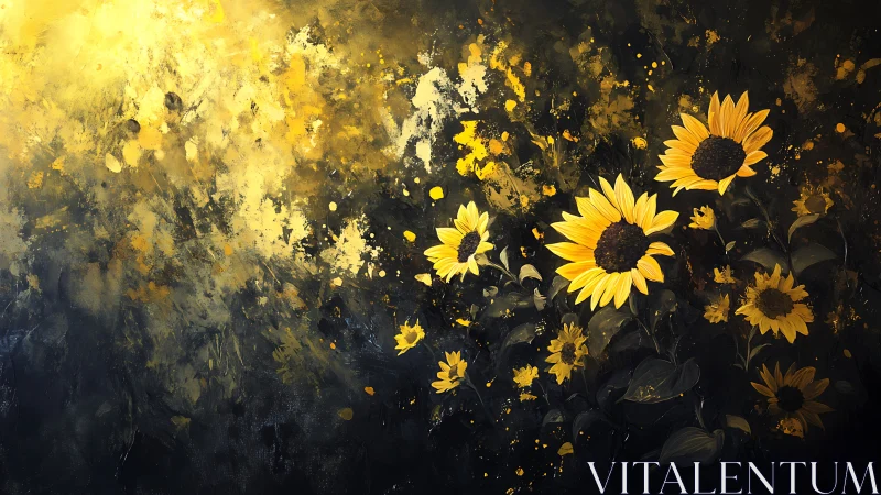 Expressive digital painting of sunflowers in chiaroscuro bloom.