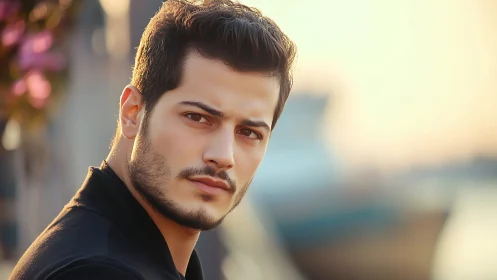Portrait of young man in soft outdoor evening light.
