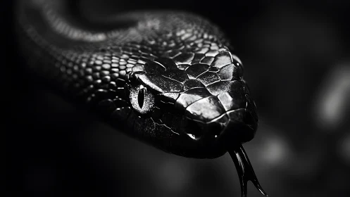 Snake head in extreme close-up with sharp detailed scales
