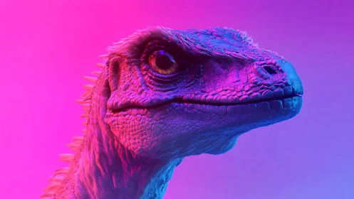 Neon-lit raptor portrait under vibrant magenta cyan glow.
